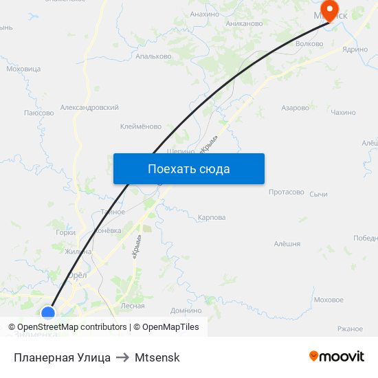 Планерная Улица to Mtsensk map