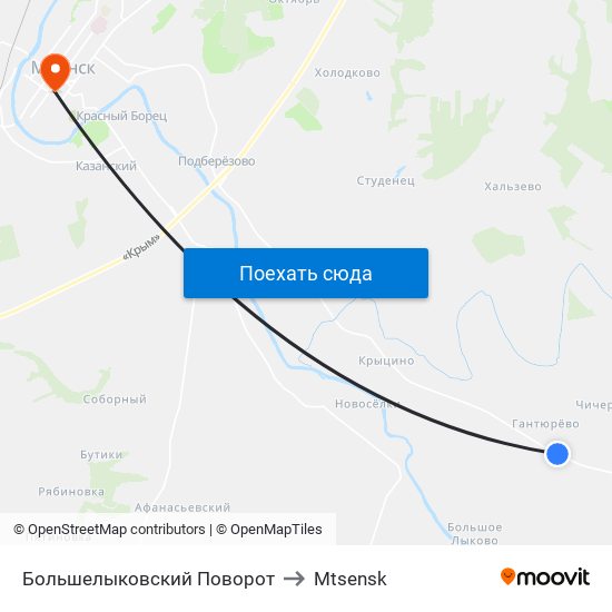 Большелыковский Поворот to Mtsensk map