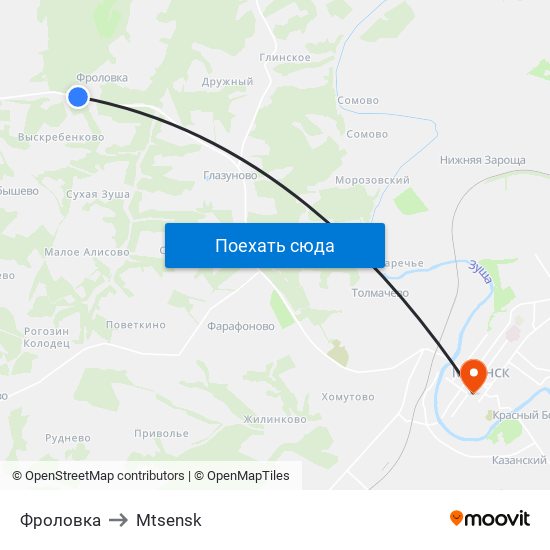 Фроловка to Mtsensk map