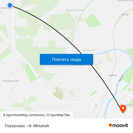 Глазуново to Mtsensk map