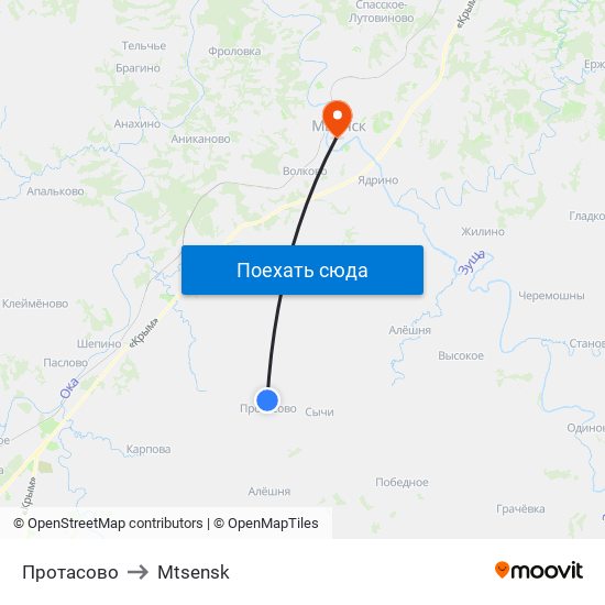 Протасово to Mtsensk map
