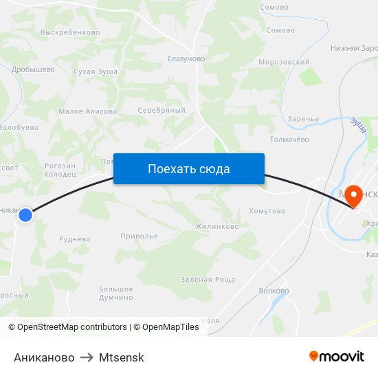 Аниканово to Mtsensk map