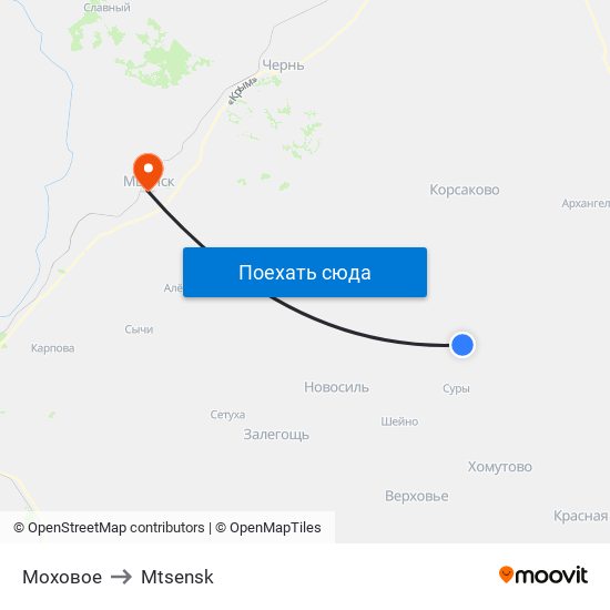 Моховое to Mtsensk map