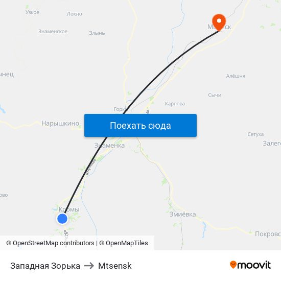 Западная Зорька to Mtsensk map