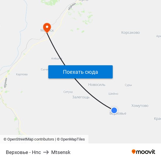Верховье - Нпс to Mtsensk map