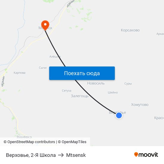 Верховье, 2-Я Школа to Mtsensk map