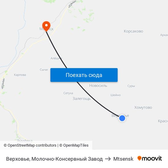 Верховье, Молочно-Консервный Завод to Mtsensk map