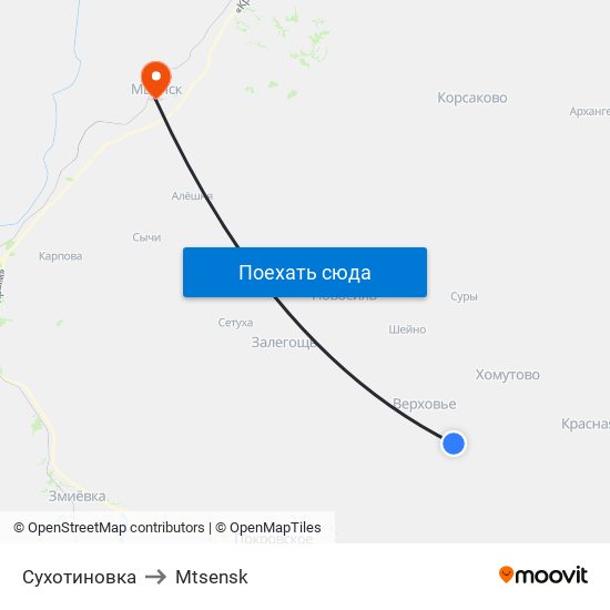 Сухотиновка to Mtsensk map