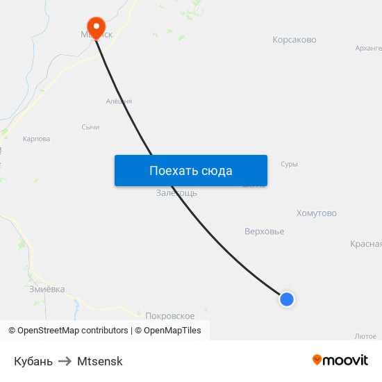 Кубань to Mtsensk map