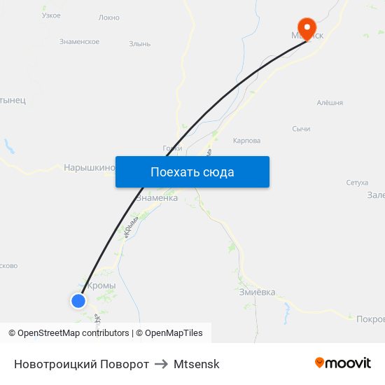 Новотроицкий Поворот to Mtsensk map