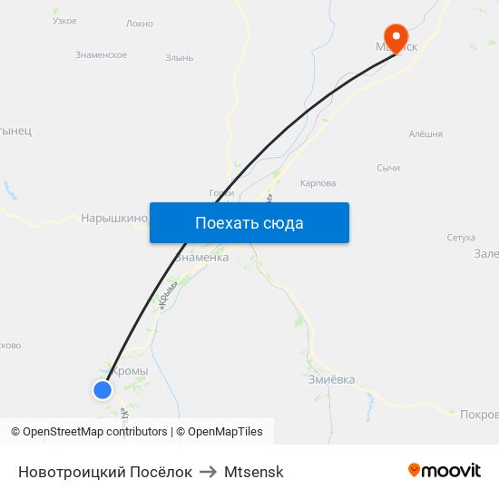 Новотроицкий Посёлок to Mtsensk map