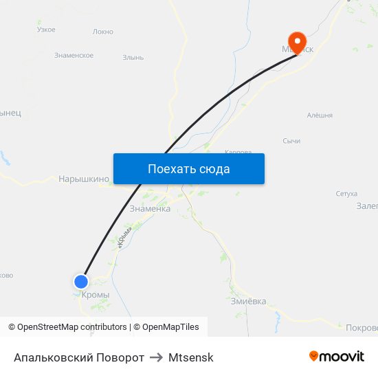 Апальковский Поворот to Mtsensk map