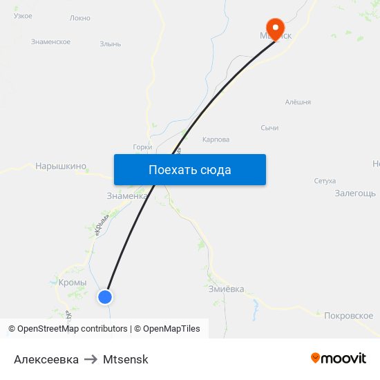 Алексеевка to Mtsensk map