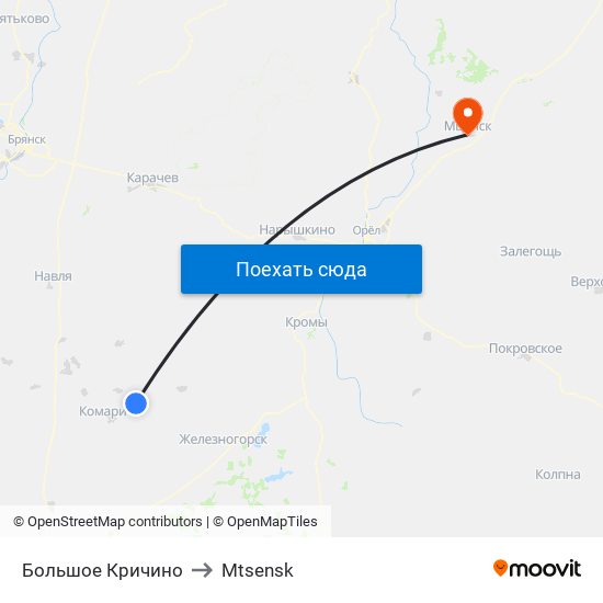 Большое Кричино to Mtsensk map