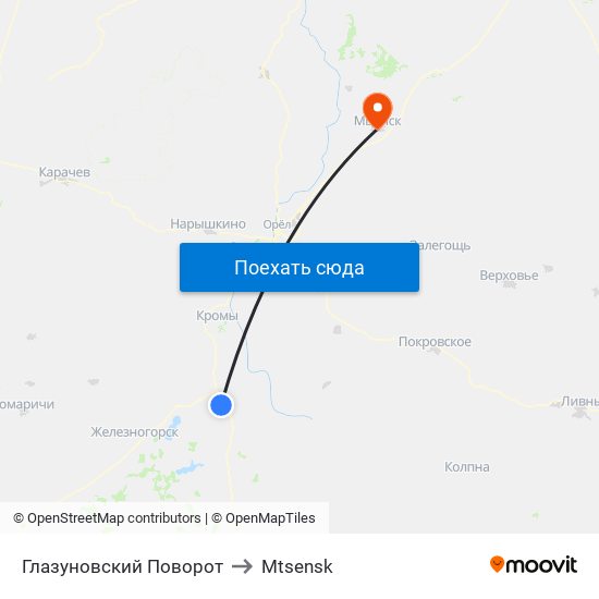 Глазуновский Поворот to Mtsensk map