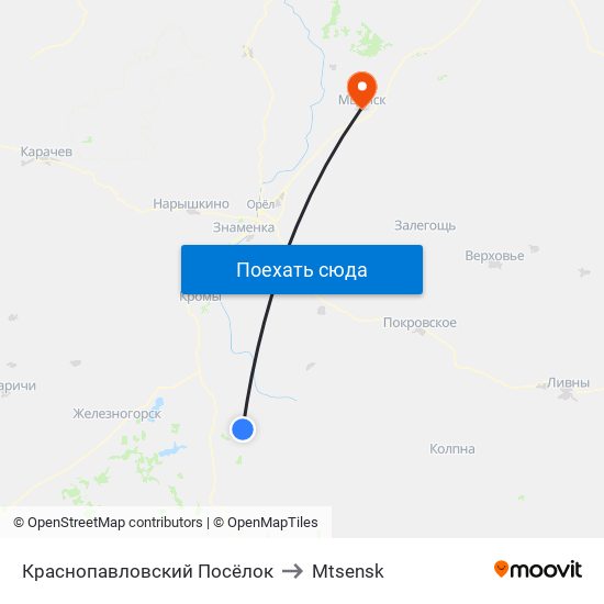 Краснопавловский Посёлок to Mtsensk map