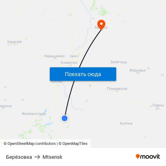 Берёзовка to Mtsensk map