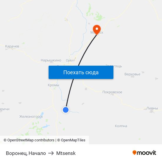 Воронец, Начало to Mtsensk map