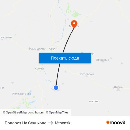 Поворот На Сеньково to Mtsensk map