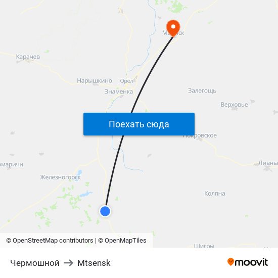Чермошной to Mtsensk map