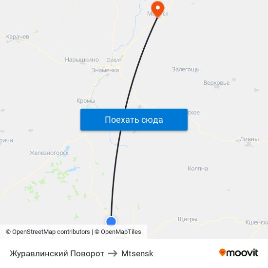 Журавлинский Поворот to Mtsensk map