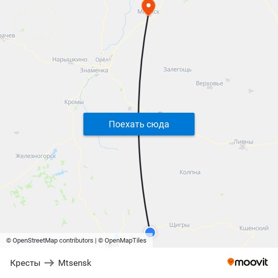 Кресты to Mtsensk map