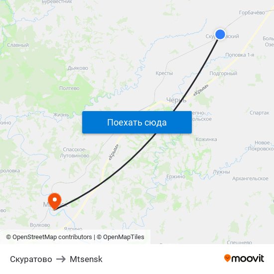 Скуратово to Mtsensk map