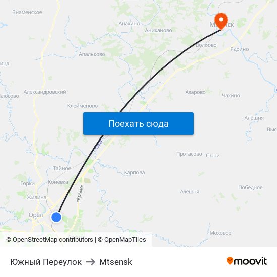 Южный Переулок to Mtsensk map