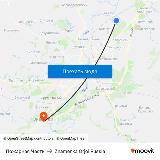 Пожарная Часть to Znamenka Orjol Russia map