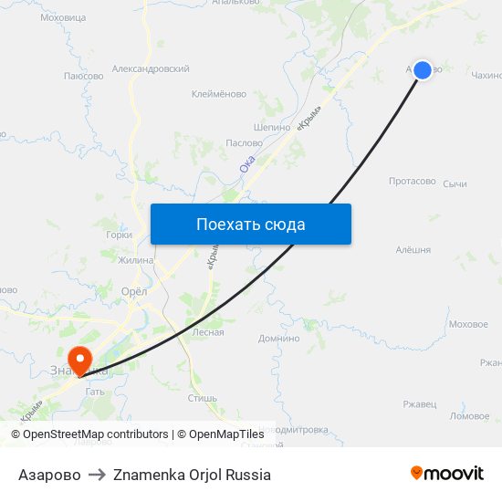 Азарово to Znamenka Orjol Russia map