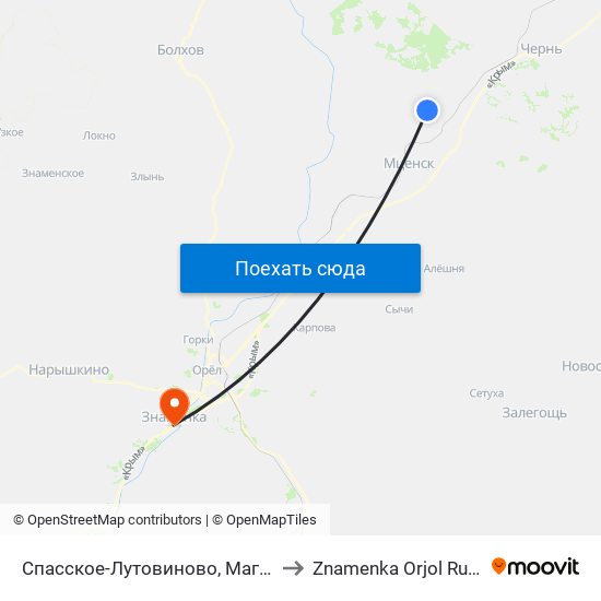 Спасское-Лутовиново, Магазин to Znamenka Orjol Russia map