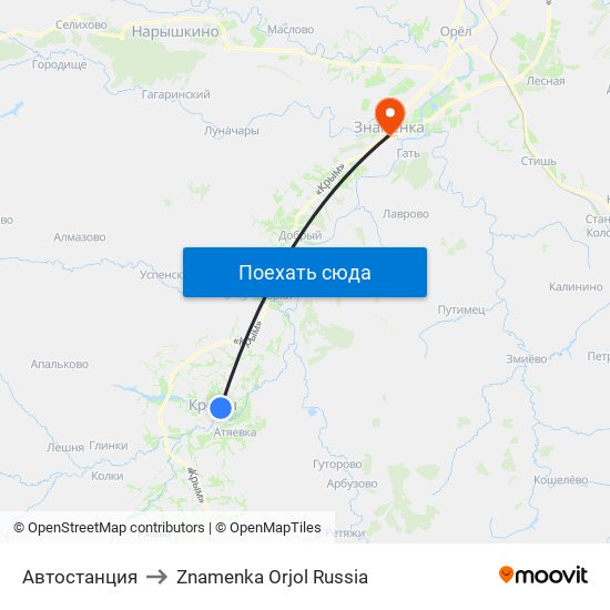 Автостанция to Znamenka Orjol Russia map