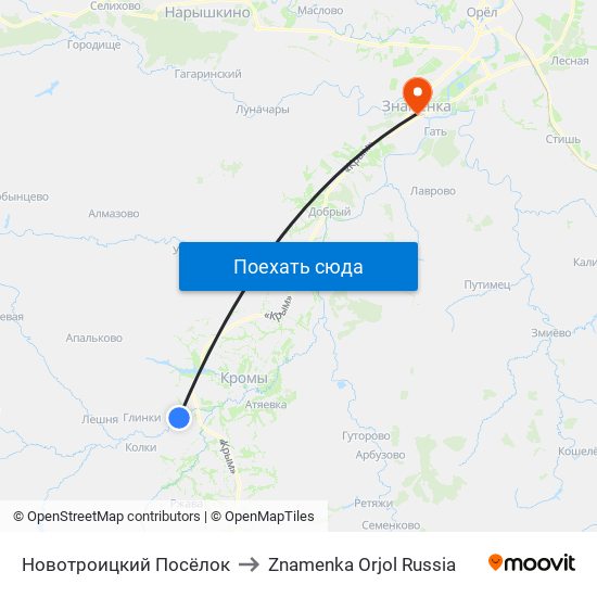 Новотроицкий Посёлок to Znamenka Orjol Russia map