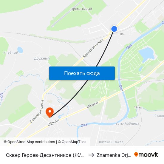 Сквер Героев-Десантников (Ж/Д Станция «Цон)» to Znamenka Orjol Russia map