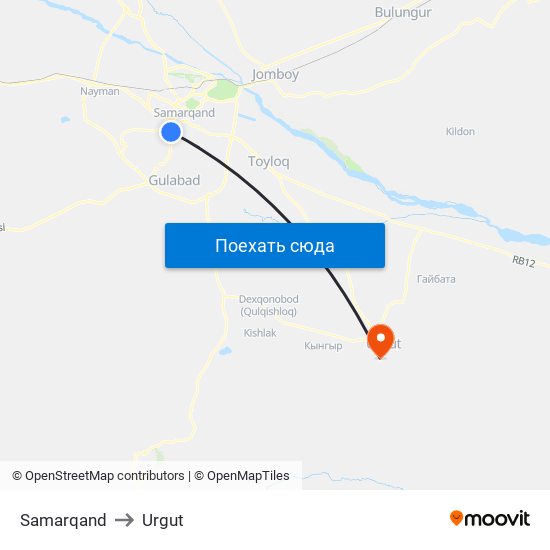 Samarqand to Urgut map