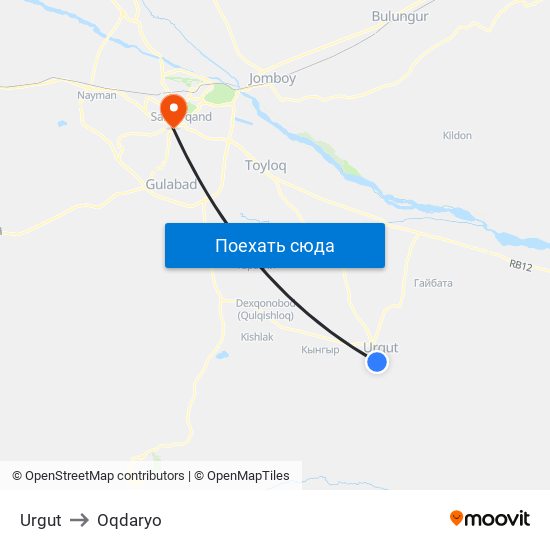 Urgut to Oqdaryo map