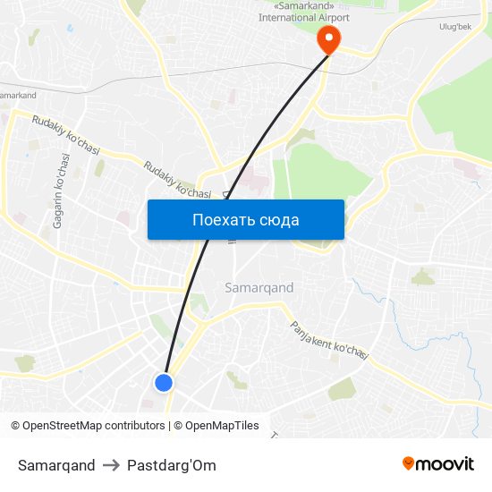 Samarqand to Pastdarg'Om map