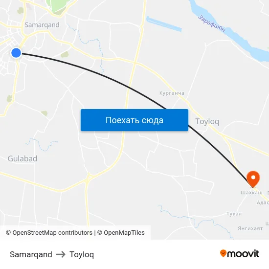 Samarqand to Toyloq map