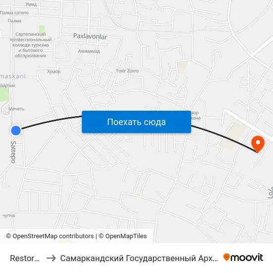 Restoran Siyavush to Самаркандский Государственный Архитектурно Строительный Институт (Самгаси) map
