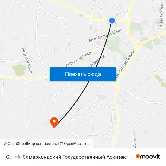 Gum to Самаркандский Государственный Архитектурно Строительный Институт (Самгаси) map