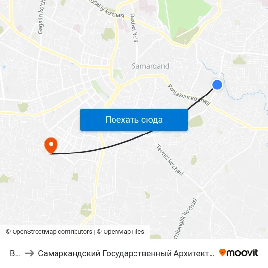 Bekat to Самаркандский Государственный Архитектурно Строительный Институт (Самгаси) map