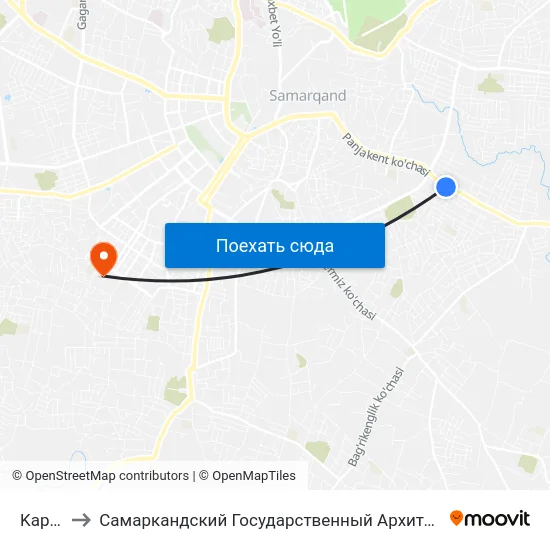 Kaptarxona to Самаркандский Государственный Архитектурно Строительный Институт (Самгаси) map