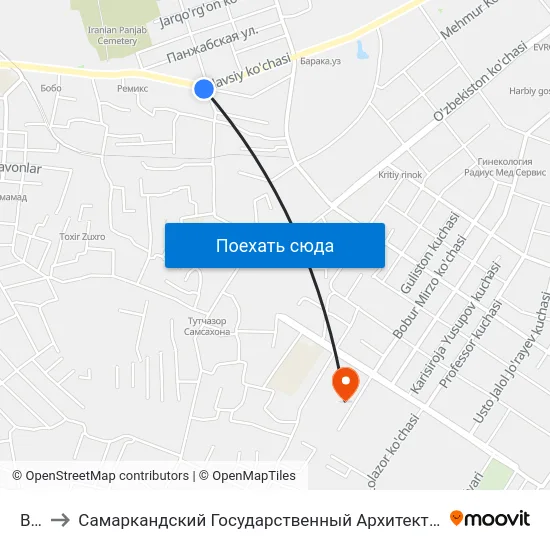 Bekat to Самаркандский Государственный Архитектурно Строительный Институт (Самгаси) map