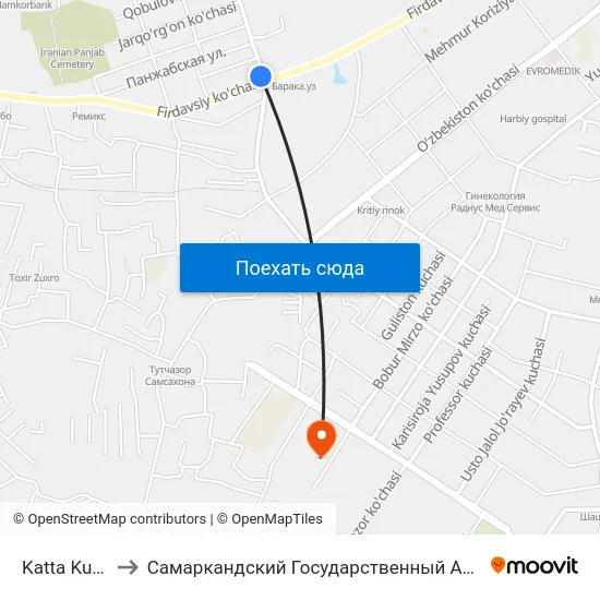 Katta Kurgan Street, 20 to Самаркандский Государственный Архитектурно Строительный Институт (Самгаси) map