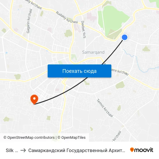 Silk Bazaar to Самаркандский Государственный Архитектурно Строительный Институт (Самгаси) map