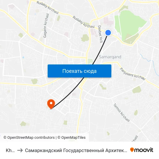 Khavasi to Самаркандский Государственный Архитектурно Строительный Институт (Самгаси) map