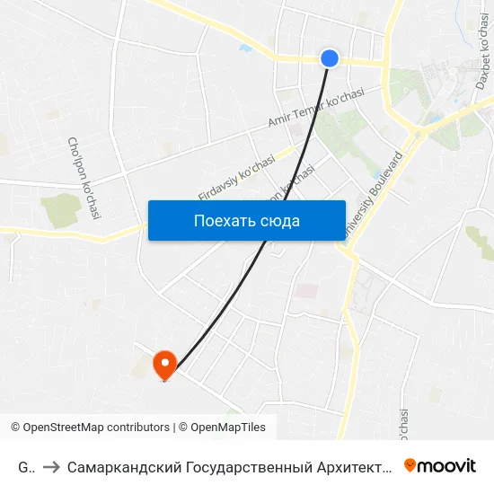 Gum to Самаркандский Государственный Архитектурно Строительный Институт (Самгаси) map