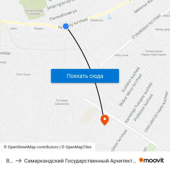 Bekat to Самаркандский Государственный Архитектурно Строительный Институт (Самгаси) map