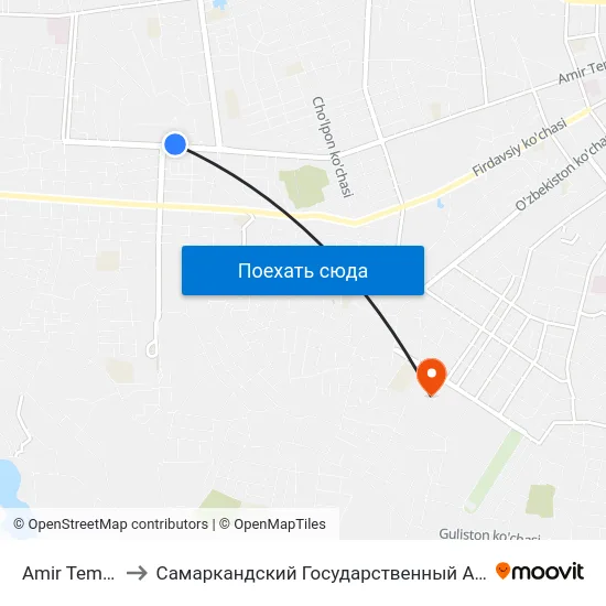 Amir Temur Ko'Chasi, 184 to Самаркандский Государственный Архитектурно Строительный Институт (Самгаси) map