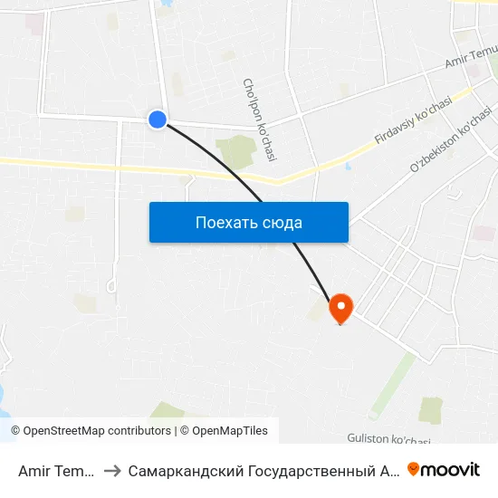 Amir Temur Ko'Chasi, 149 to Самаркандский Государственный Архитектурно Строительный Институт (Самгаси) map